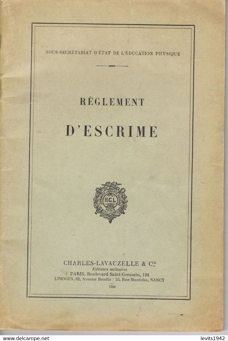 REGLEMENT D'ESCRIME - 1934 - - Escrime