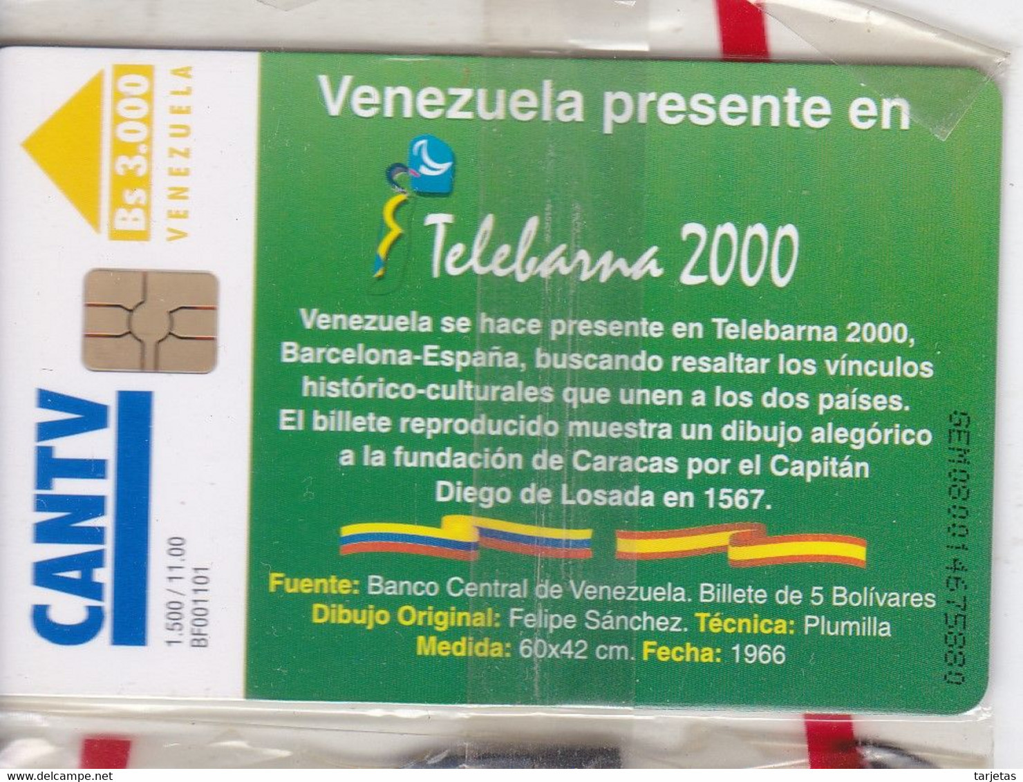 TARJETA DE VENEZUELA DE UN BILLETE DE TIRADA 1500 DE TELEBARNA 2000 NUEVA-MINT (BANKNOTE-BANCONOTE) - Francobolli & Monete