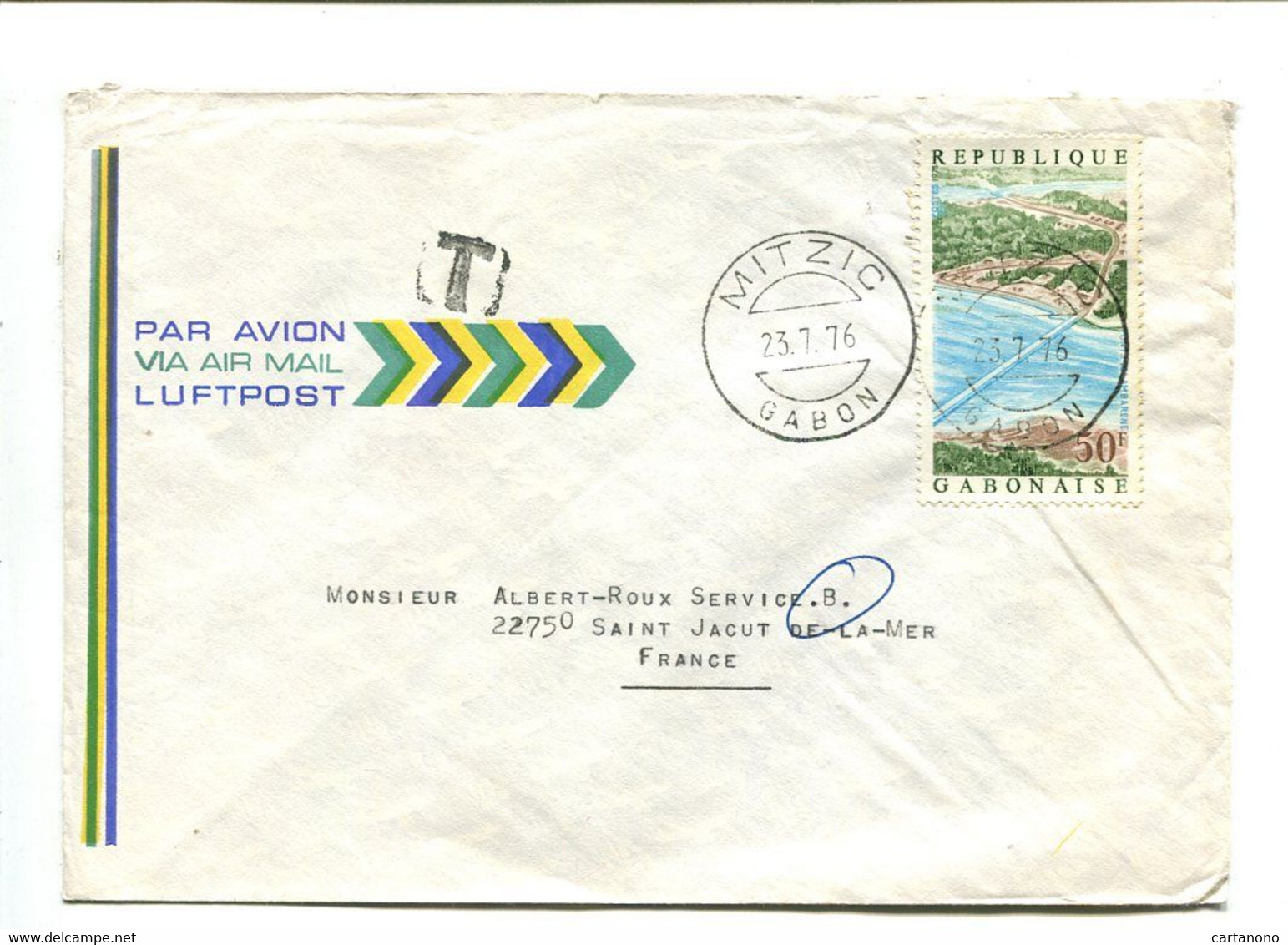 GABON Mitzic 1976 - Affranchissement Seul Sur Lettre Par Avion + Taxe - Gabon (1960-...)