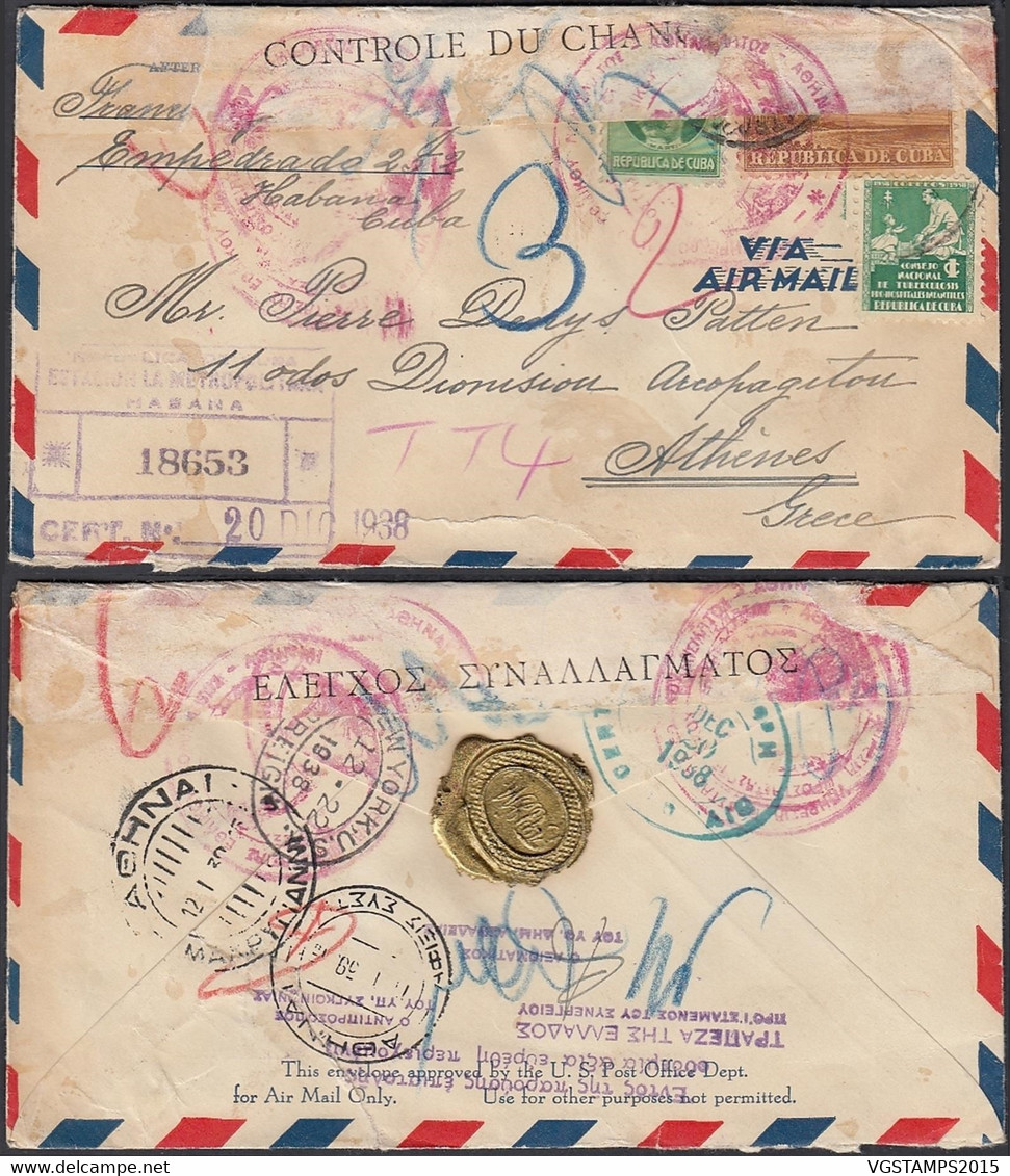 Cuba 1938- Lettre Par Avion Vers Athènes. Censurée Nº 18653- 2ème Guerre........................ (DD) DC-10463 - Gebruikt