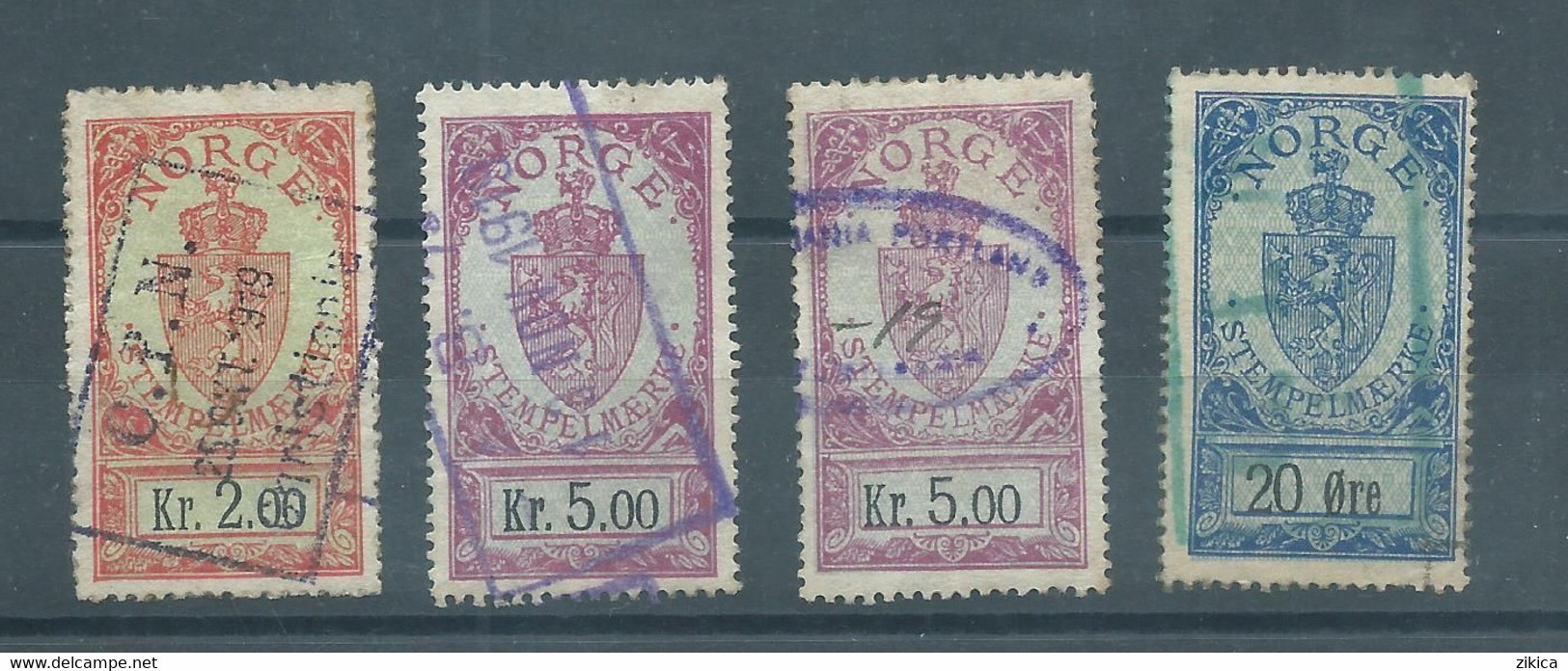 LOT 4 Stamps - NORWAY Norwegen Stempelmarke Documentary Stamps - Fiscaux