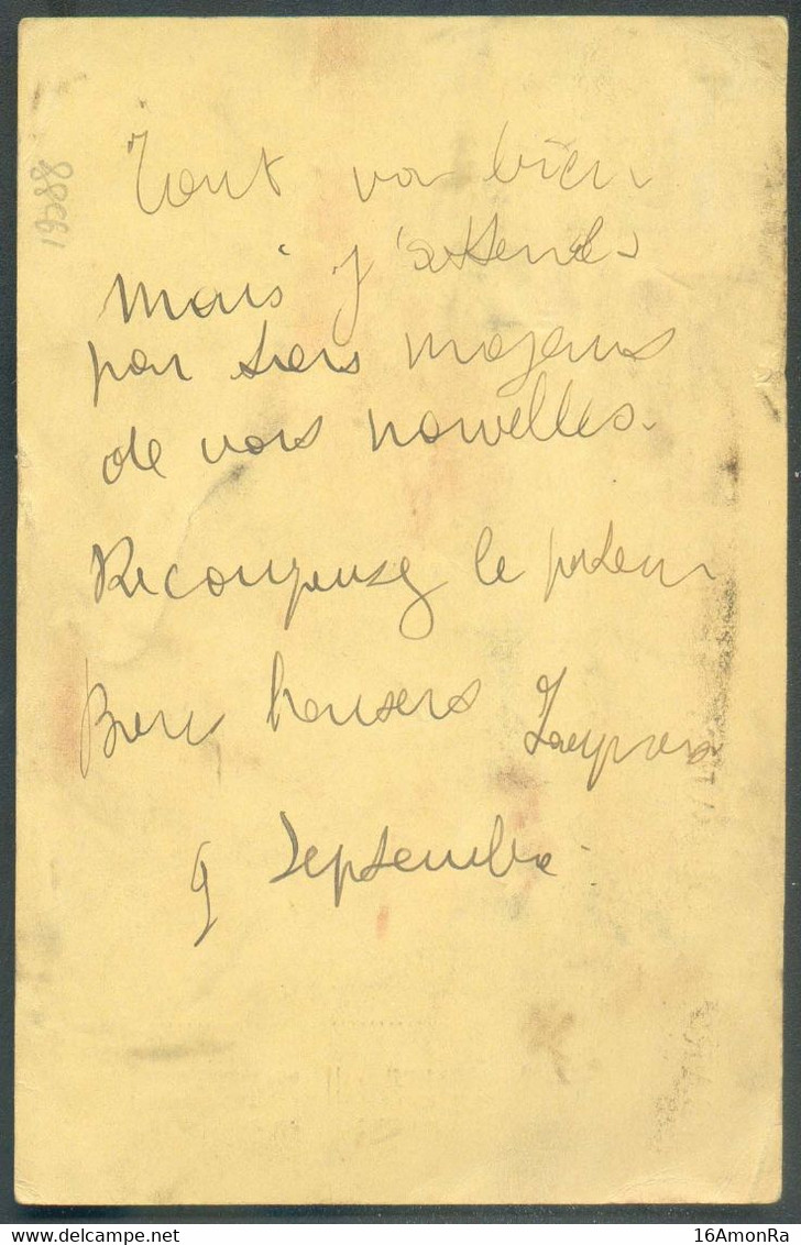 E.P. 5 Centimes Pellens (non Oblitéré) Expédié Le 9 Septembre (1914) Par Porteur (récompensez Le Facteur) Vers Mons (Mon - Sonstige & Ohne Zuordnung