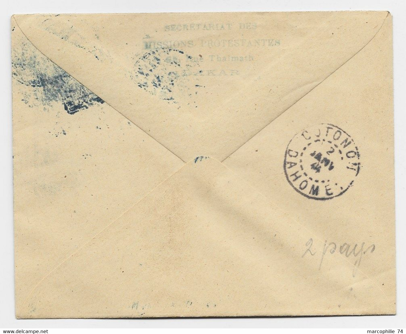 MAURITANIE 2FR+50C A.O.F LETTRE COVER AVION DAGUIN BLEU SENEGAL 1944 POUR COTONOU - Covers & Documents