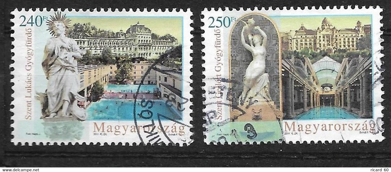 Timbres Oblitérés De Hongrie, BF N°4458-59 Yt, 2011, Piscines, Spa, Statues - Oblitérés