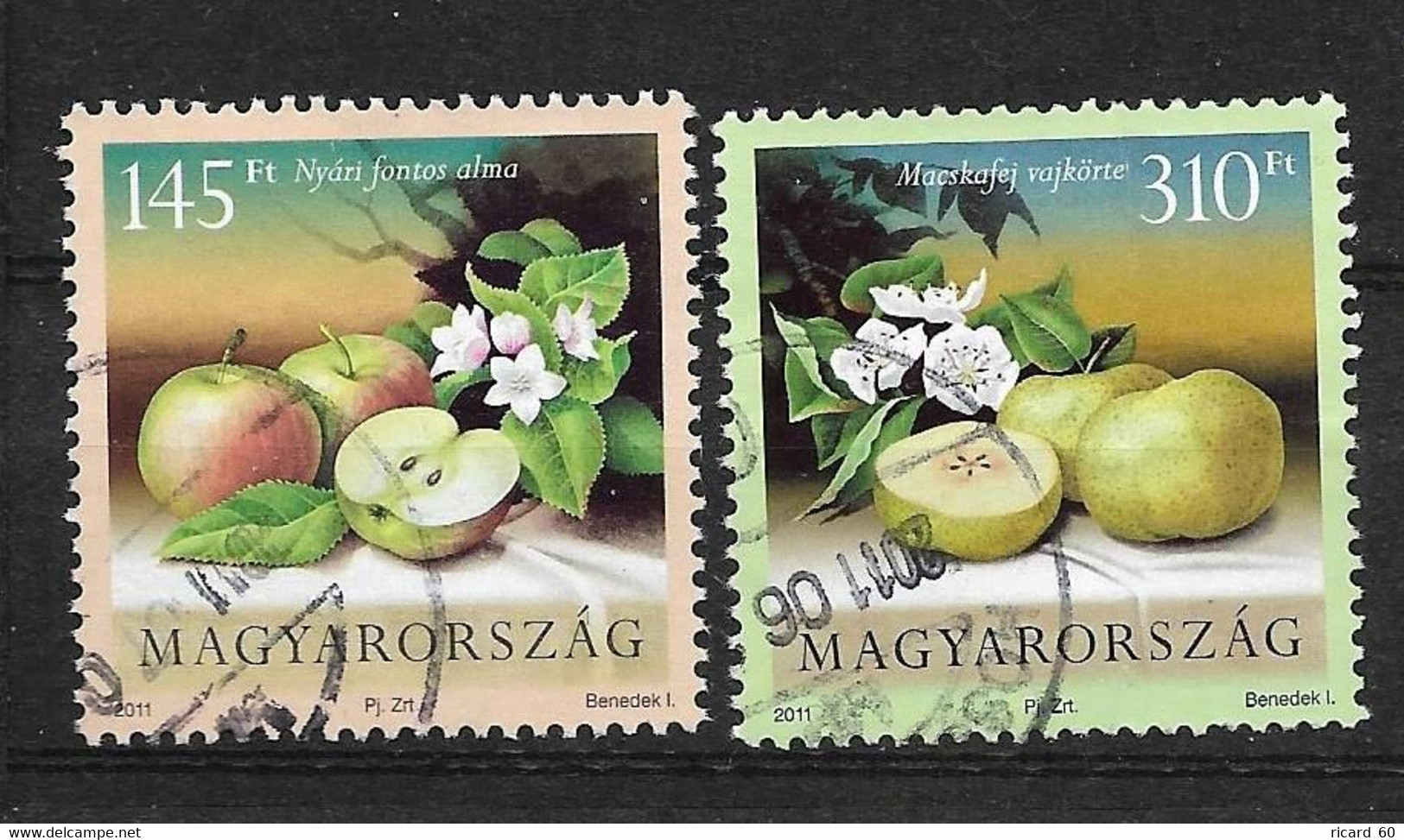 Timbres Oblitérés De Hongrie, N°5525-25 Mi, 2011, Fruits, Pommes, Fleurs - Oblitérés
