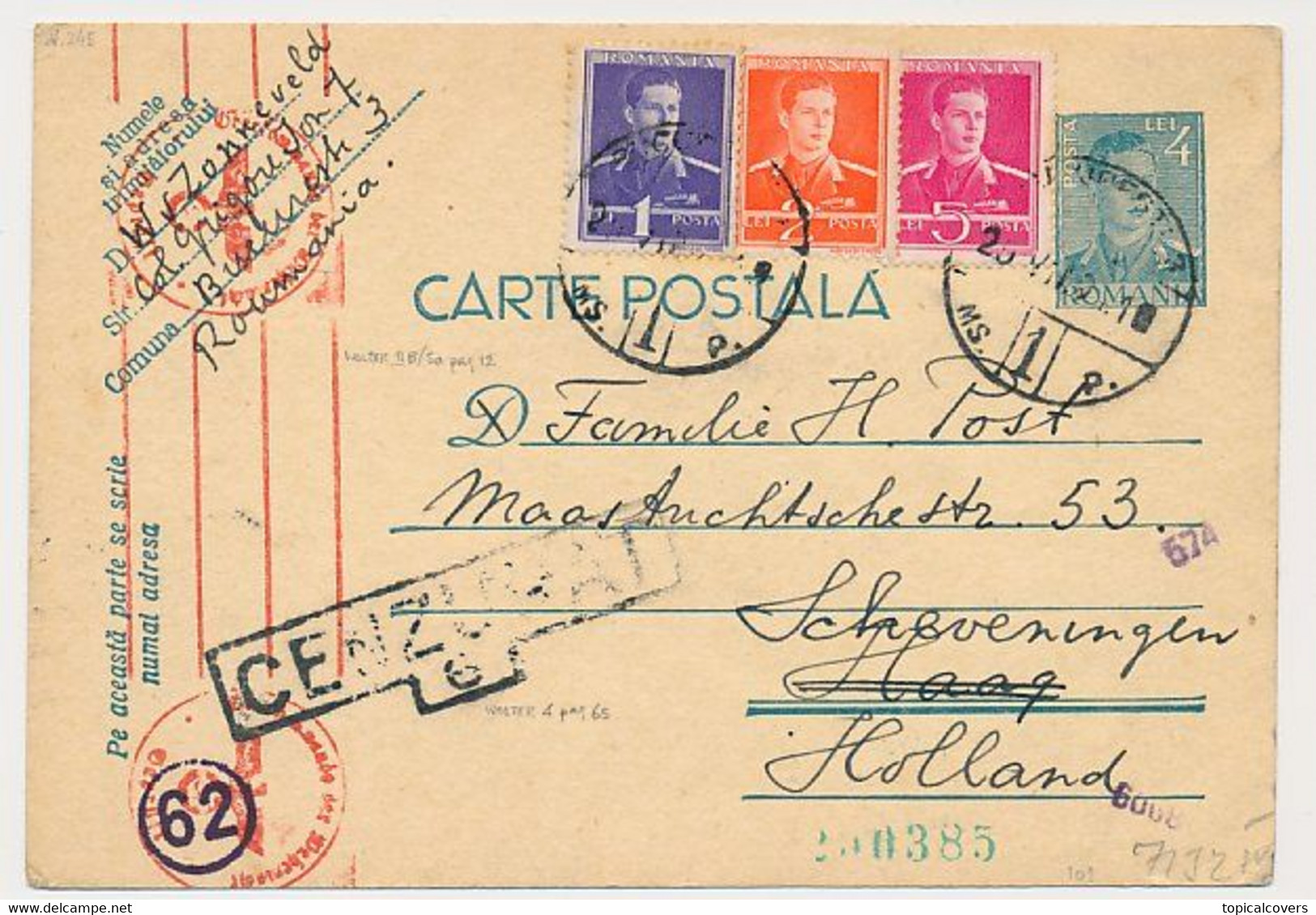 Censored Card Romania - Scheveningen The Netherlands 1941 - 2. Weltkrieg (Briefe)