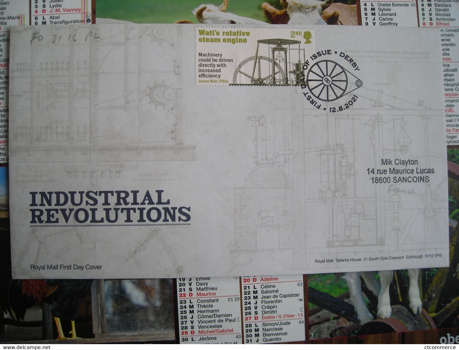 FDC Industrial Revolutions, Watt's Rotative Steam Engine, La Machine à Vapeur Rotative De Watt, Derby - 2011-2020 Em. Décimales