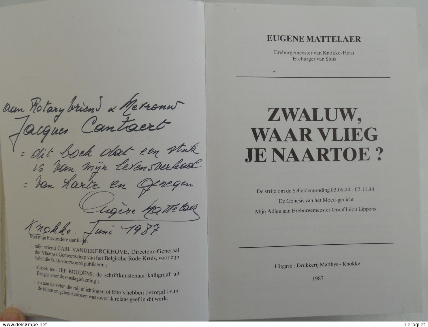 ZWALUW WAAR VLIEG JE NAARTOE Genesis Vh Moed-gedicht - Mijn Eerbetoon à Graaf Léon Lippens Door Eugène Mattelaer Knokke - Poésie