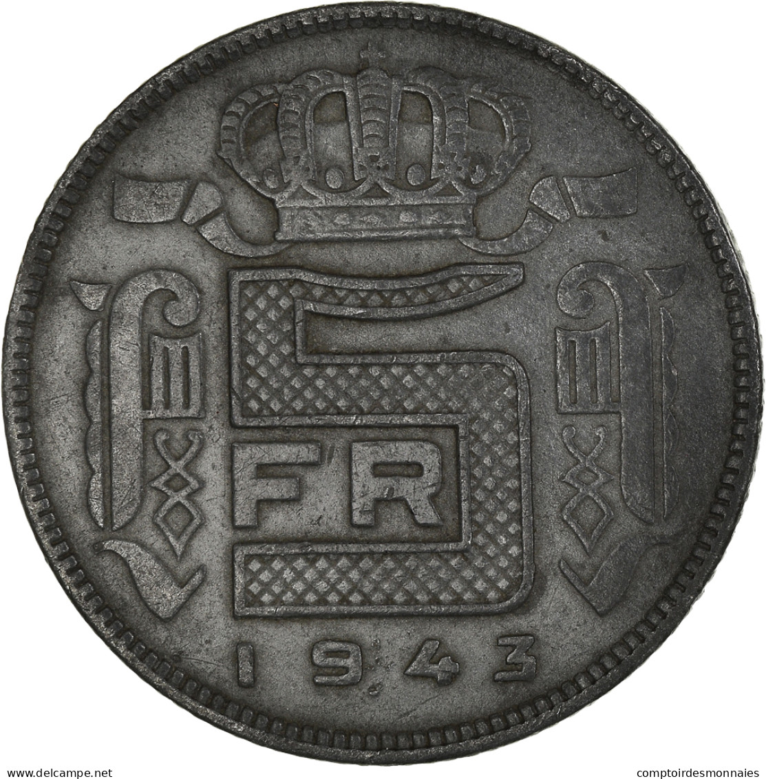 Monnaie, Belgique, Leopold III, 5 Francs, 5 Frank, 1943, TTB, Zinc, KM:129.1 - 5 Francs