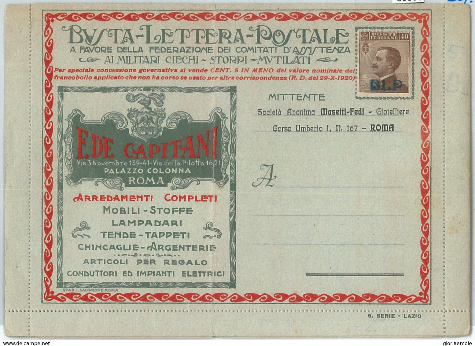 69595 - ITALY - POSTAL HISTORY - BLP  COVER # 4   - FURNITURE  Medicine  LIGHTS - Stamps For Advertising Covers (BLP)