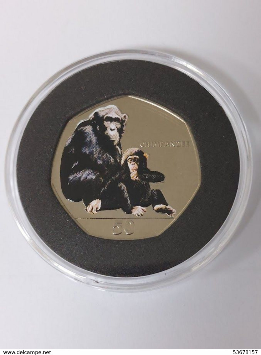 Gibraltar - 50 Pence, 2018, Primate - Common Chimpanzee (Pan Troglodytes), Unc, In Capsule - Gibraltar