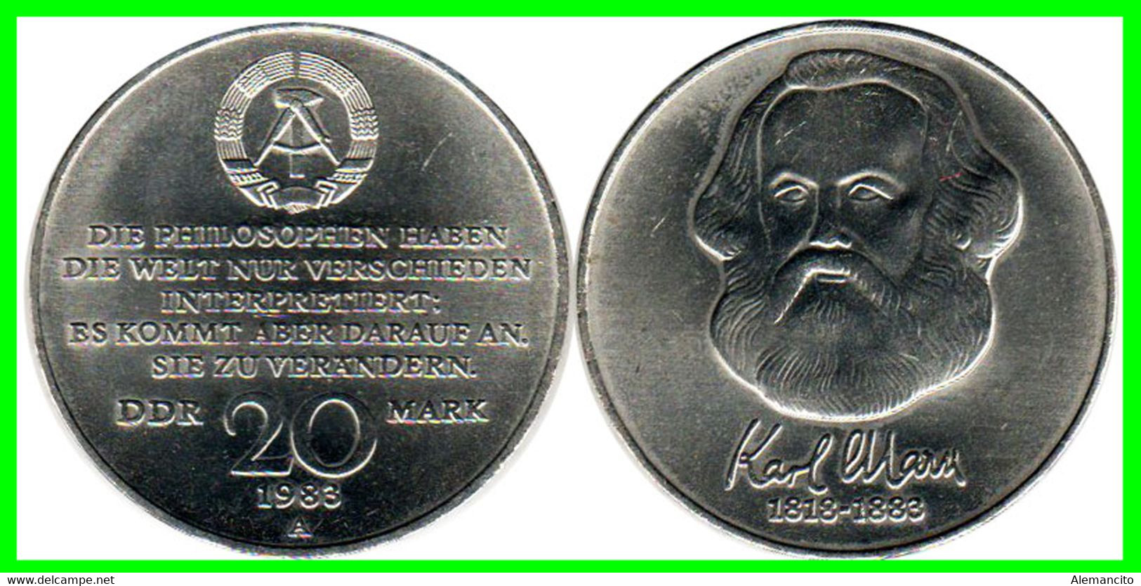 ( GERMANY ) REPUBLICA DEMOCRATICA DE ALEMANIA AÑO 1983 ( RDA ) 00TH ANNIVERSARY - DEATH OFKARL MARX MONEDA DE 20-DM - Collections