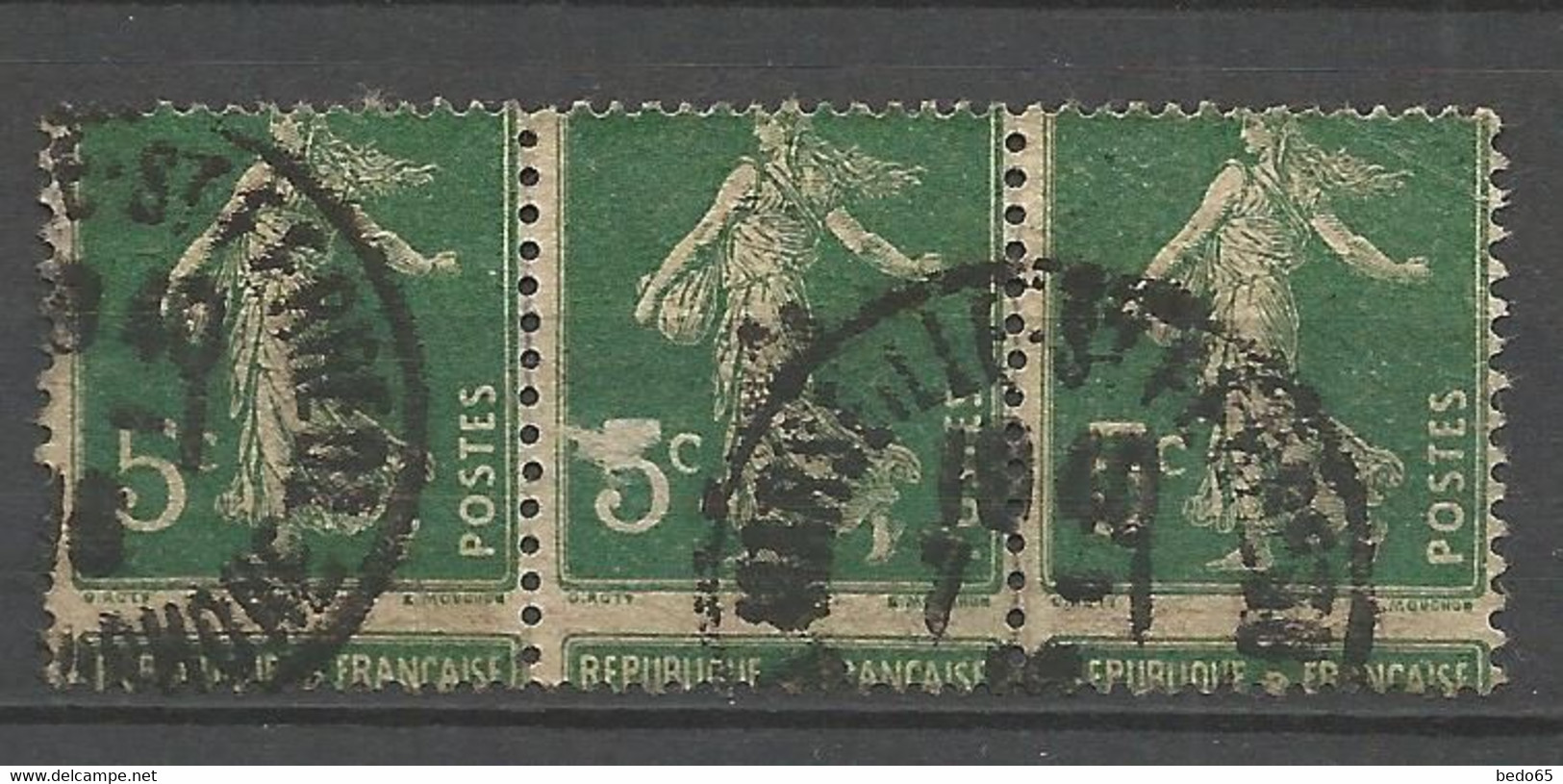 SEMEUSE N° 137w X 3 Piquage à Cheval / Timbre Du Milieu Aminci Papier GC OBL - Used Stamps