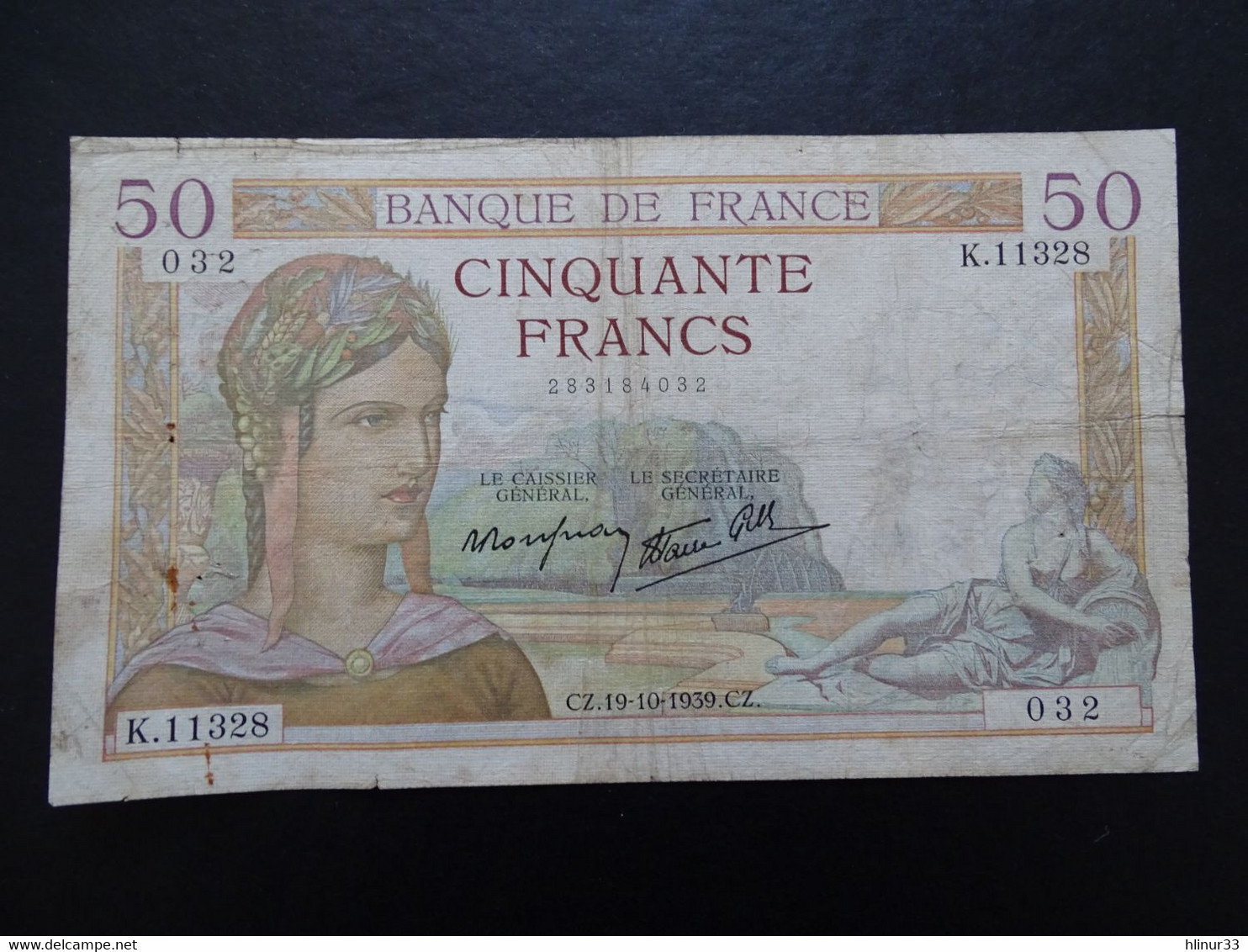 MON-050-39 - Billet 50 Francs CERES Du 19/10/1939 – Etat D’usage – Voir Scans - 50 F 1934-1940 ''Cérès''