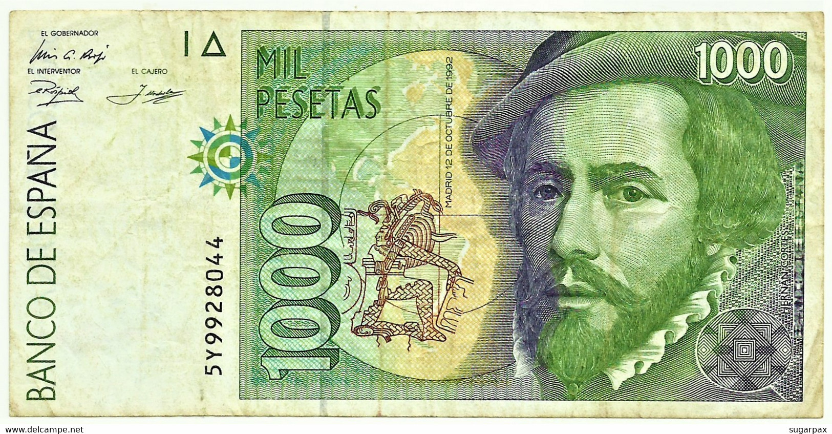 ESPAÑA - 1000 Pesetas - 12.10.1992 ( 1996 ) - Pick 163 - Serie 5Y - Hernan Cortes / Francisco Pizarro - 1.000 - [ 6] Herdenking