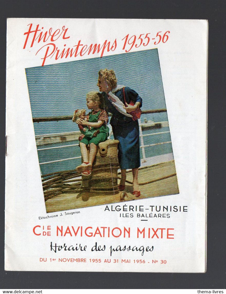 (paquebots) Horaire Hiver Printemps 1955-56 ALGERIE TUNISIE BALEARES  Cie Navigation Mixte  (PPP34775) - Monde