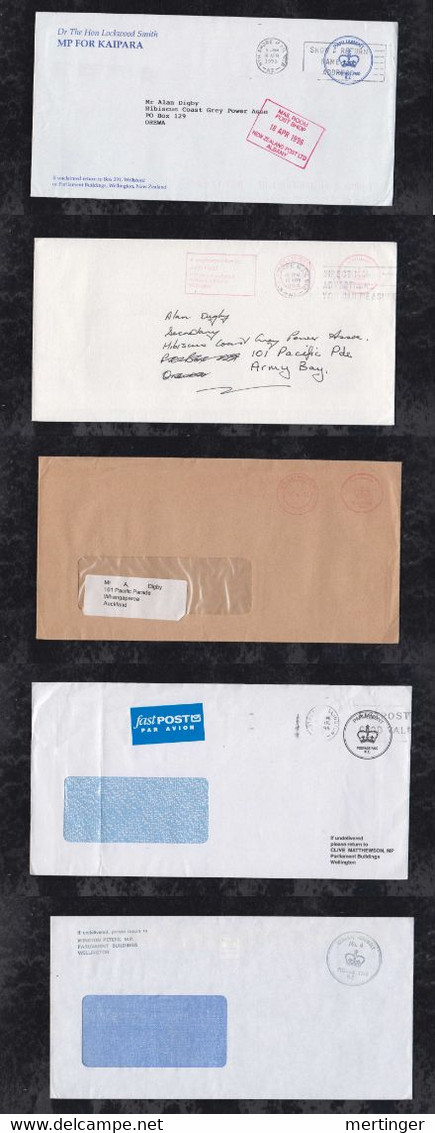 New Zealand 1994-96 PARLIAMENT POSTAGE PAID 5 Covers - Covers & Documents