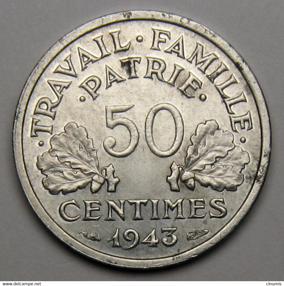 RARE 50 Centimes Francisque, Légère, Aluminium, 1943 B (Beaumont-le-Roger) - Etat Français - 50 Centimes