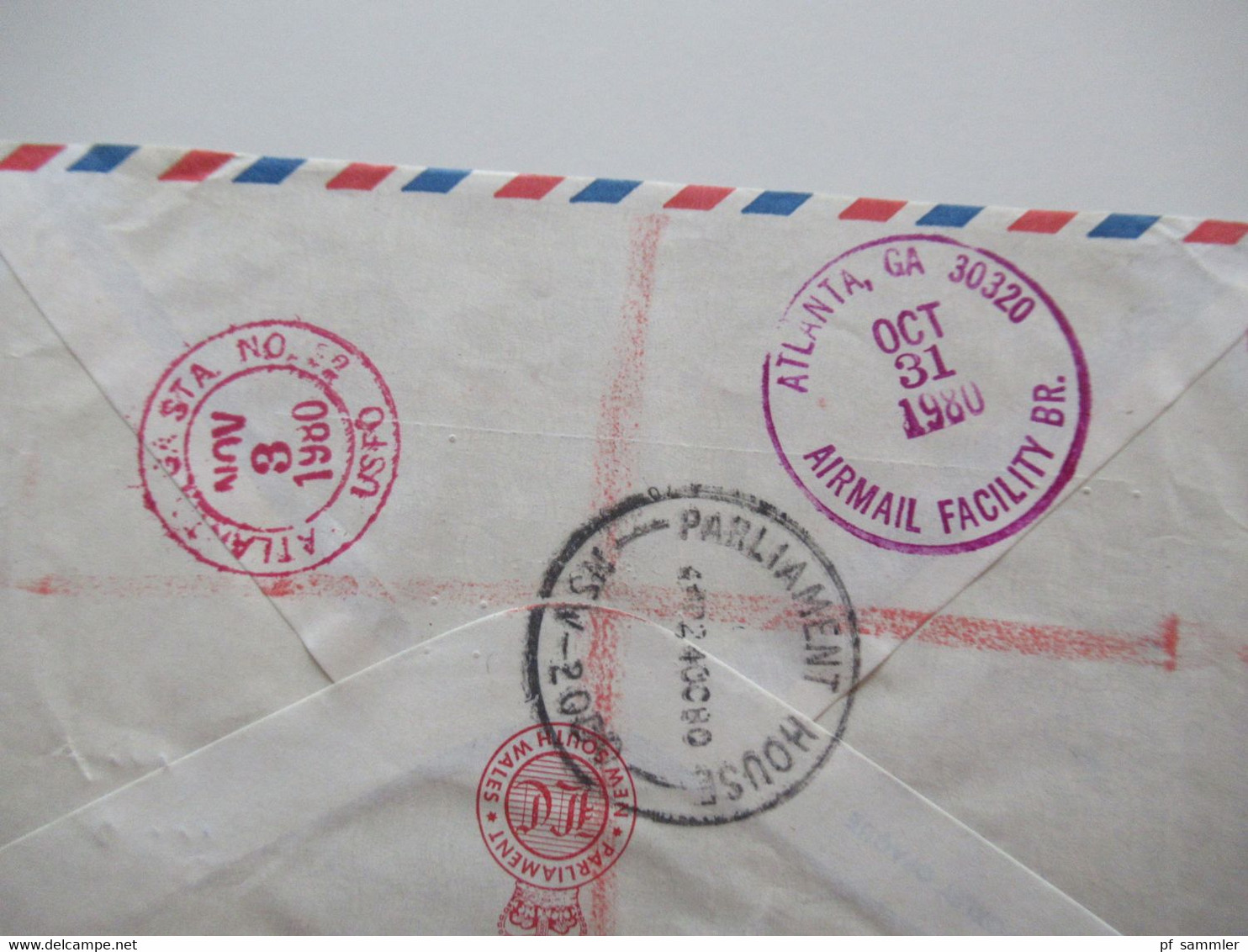 Australien 1980 Air Mail In Die USA Einschreiben Parliament House New South Wales Mit Inhalt Unterschrift L.A. Jecklen - Brieven En Documenten