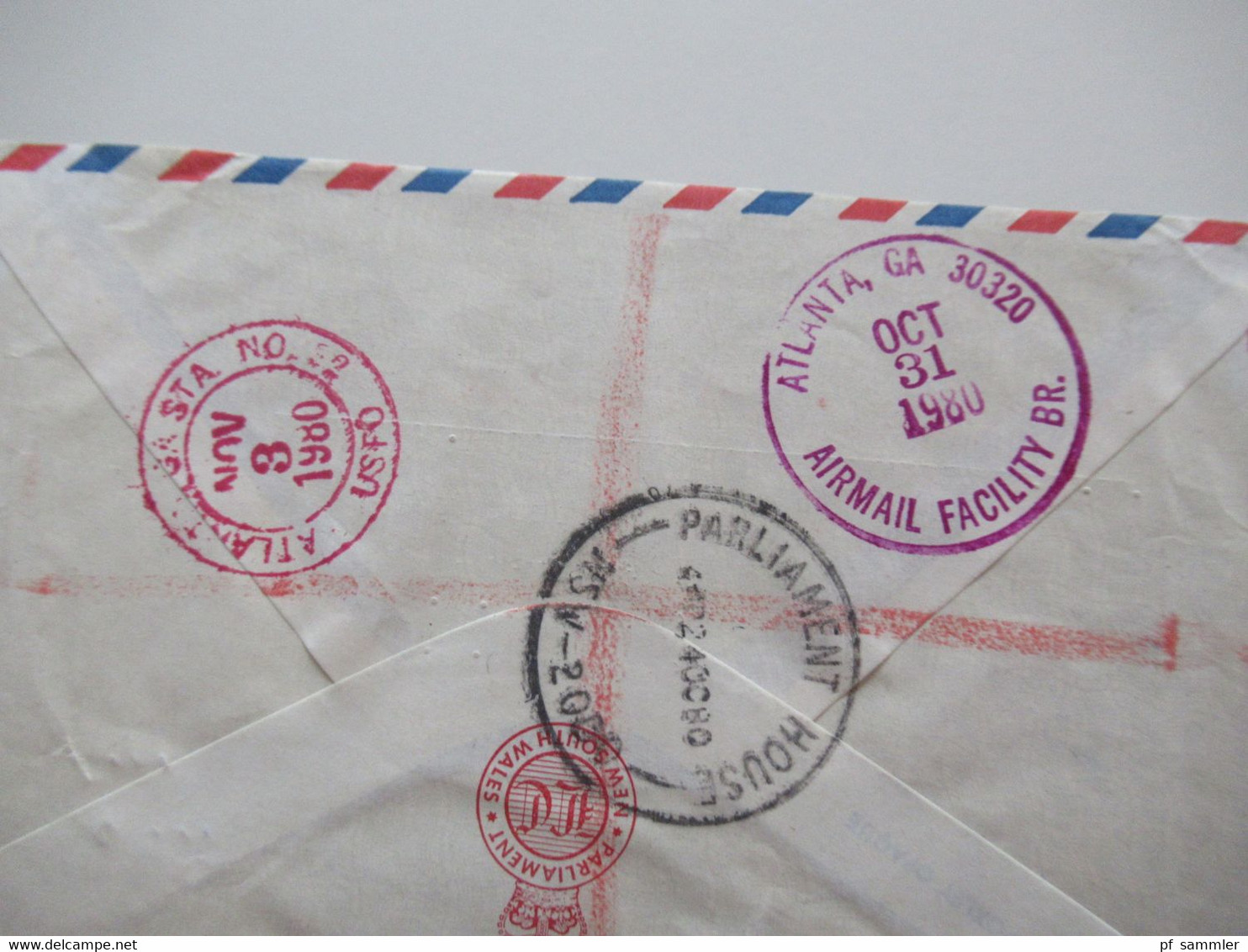 Australien 1980 Air Mail In Die USA Einschreiben Parliament House New South Wales Mit Inhalt Unterschrift L.A. Jecklen - Briefe U. Dokumente