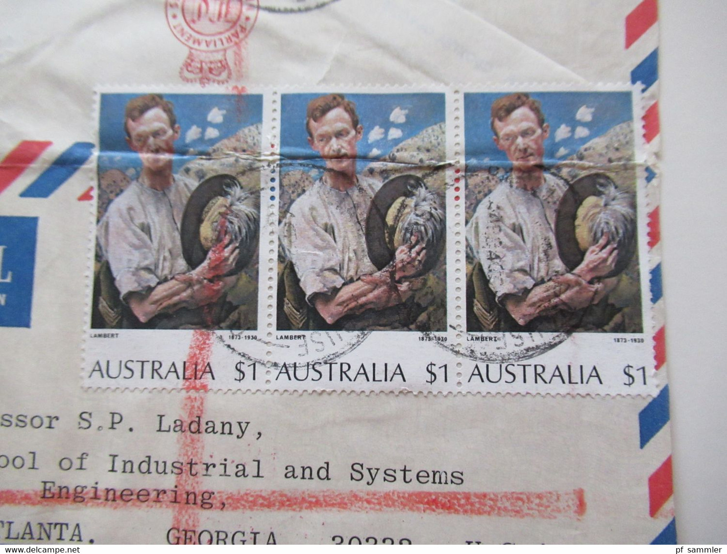 Australien 1980 Air Mail In Die USA Einschreiben Parliament House New South Wales Mit Inhalt Unterschrift L.A. Jecklen - Cartas & Documentos