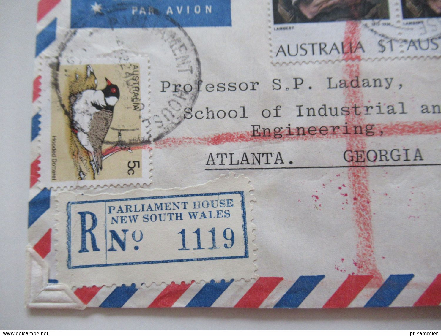 Australien 1980 Air Mail In Die USA Einschreiben Parliament House New South Wales Mit Inhalt Unterschrift L.A. Jecklen - Brieven En Documenten
