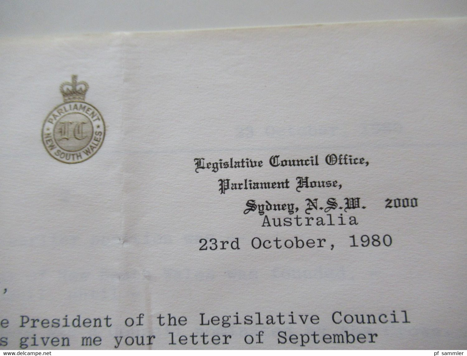 Australien 1980 Air Mail in die USA Einschreiben Parliament House New South Wales mit Inhalt Unterschrift L.A. Jecklen