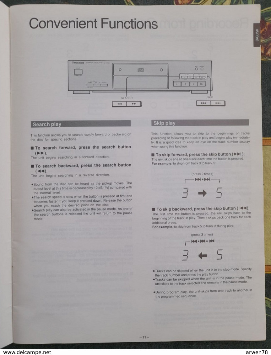 Mode D'emploi Pour Compact Disc TECHNICS SL PJ28A - Supplies And Equipment