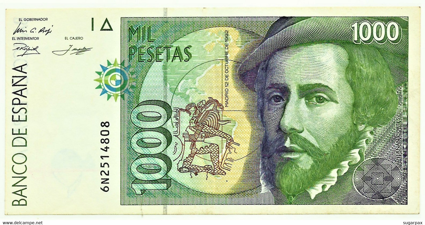 ESPAÑA - 1000 Pesetas - 12.10.1992 ( 1996 ) - Pick 163 - Serie 6N - Hernan Cortes / Francisco Pizarro - 1.000 - [ 6] Emissions Commémoratives