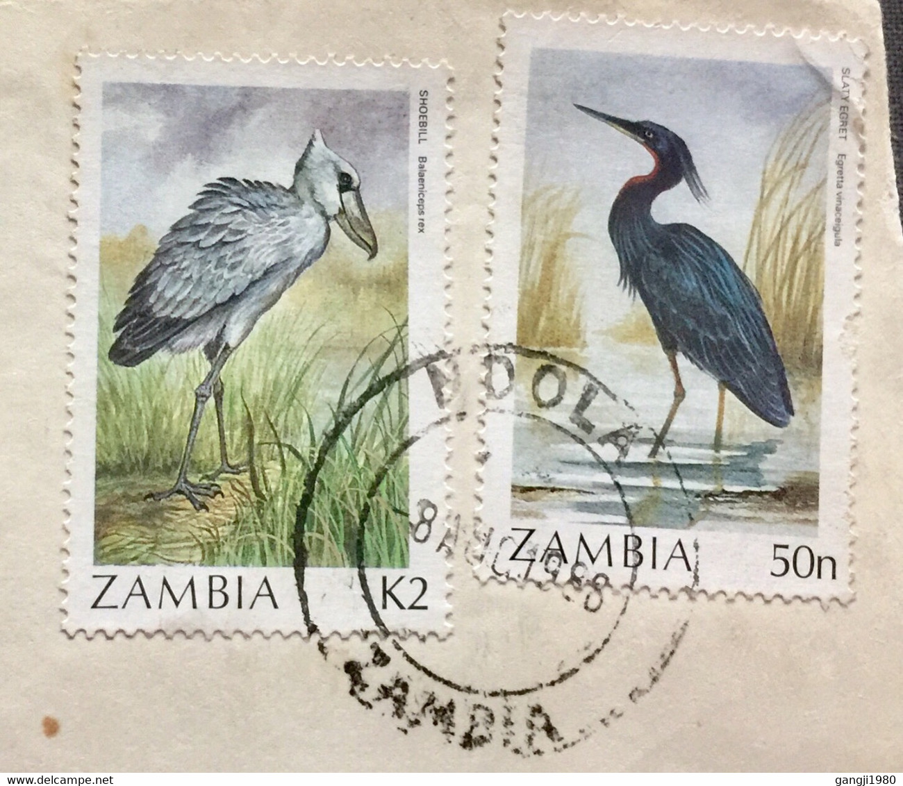 ZAMBIA 1988, USED COVER TO INDIA,  2  DIFFERENT BIRD STAMP, NDOLA & SOLAPUR  CITY CANCEL - Lettres & Documents