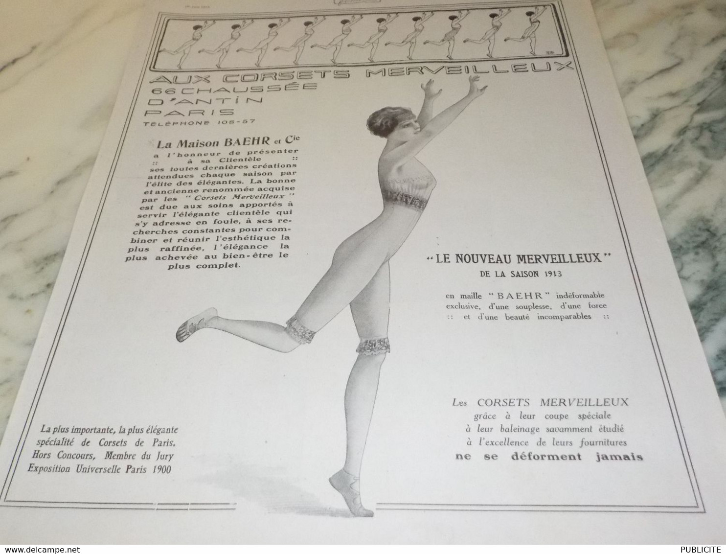 ANCIENNE PUBLICITE AUX CORSETS MERVEILLEUX MAISON BAEHR 1913 - 1900-1940
