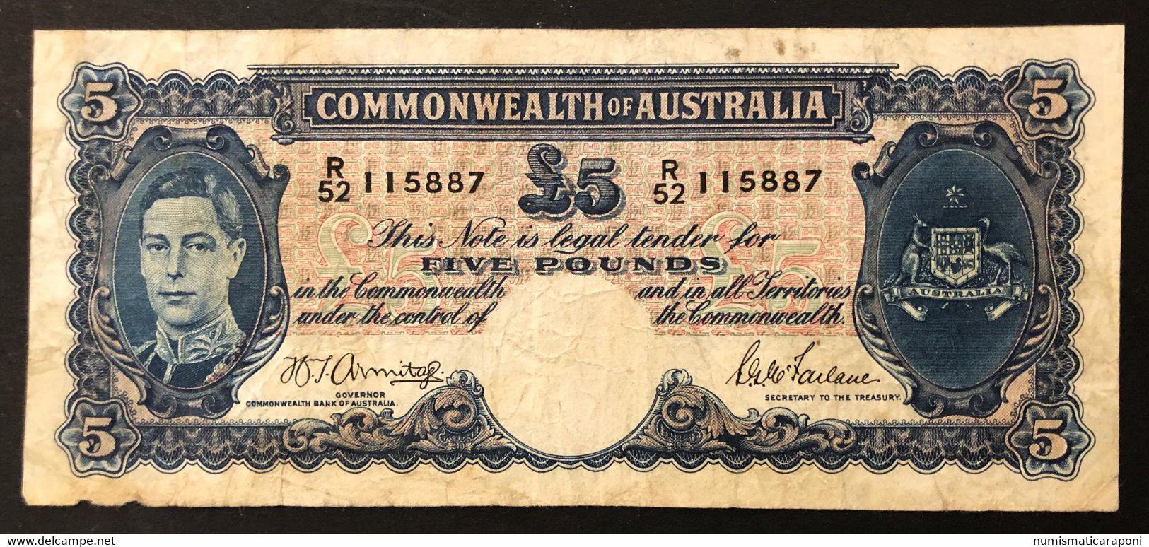 Commonwelth Of Australia 5 $ Dollars Pick#27b Armitage/McFarlane 1949 Lotto.3537 - 1966 Decimaal Stelsel Oefenbiljetten