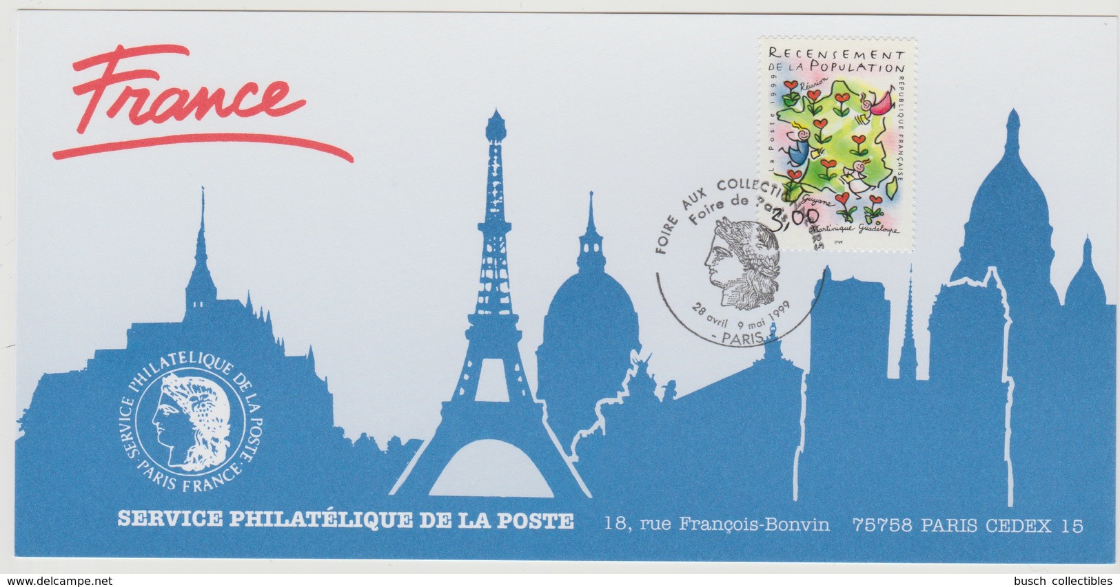 164 Carte Officielle Exposition Internationale Exhibition Foire Paris 1999 France FDC Recensement Population Carte Map - Expositions Philatéliques