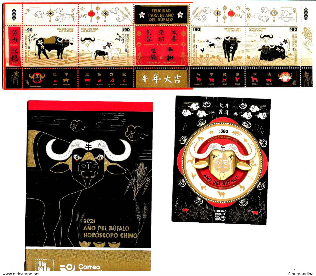 #10095 ARGENTINE,ARGENTINA 2021 CHINA LUNAR NEW YEAR BUFFALO OX ZODIAC ASTROLOGY COMBO S/S+FDC+POST BROCHURE - Ungebraucht