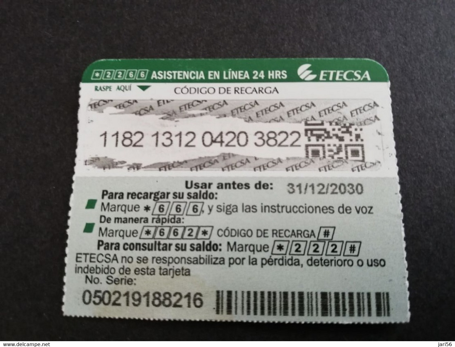 CUBA  5 .00 CUC  CUBACEL  CONSEJO MOVIL   USED    ** 8777** - Kuba