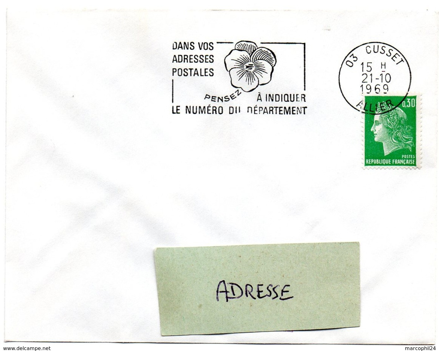 ALLIER - Dépt N° 03 = CUSSET 1969 = FLAMME SECAP ' PENSEZ à INDIQUER NUMERO DEPARTEMENT ' - Zipcode