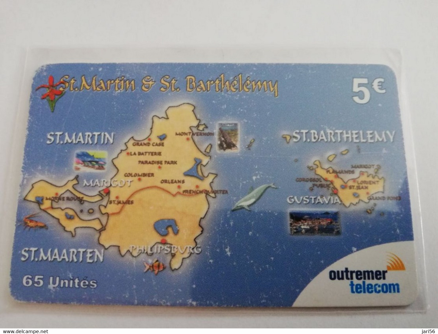 ST MARTIN €5,- ,- MAP OF ST MARTIN ANS ST BARHTS  FINE USED CARD    ** 8793 ** - Antilles (French)