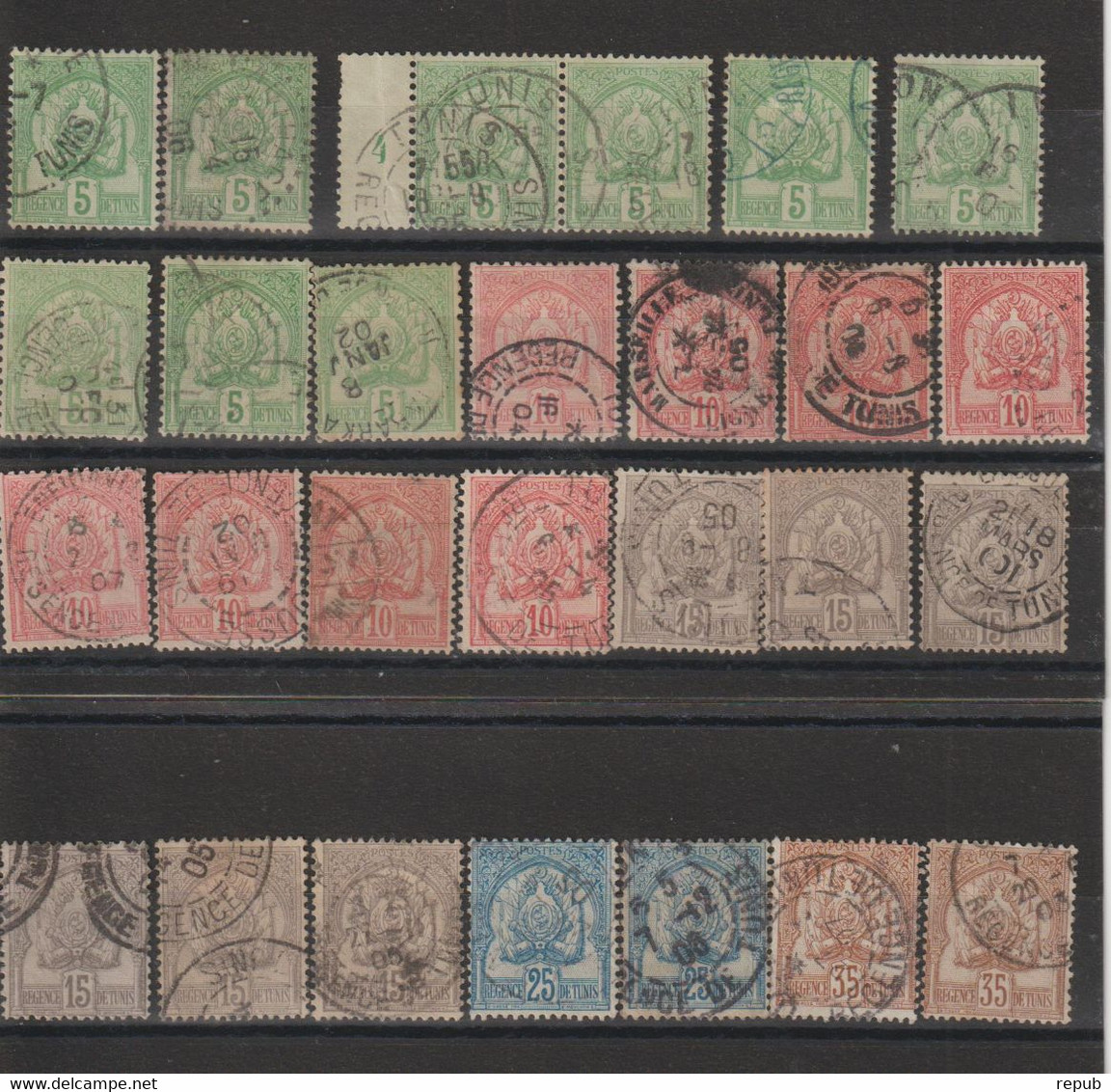 Tunisie 1899-1901 Du 22 Au 26 Oblit. Par Multiples Pour étude Nuances Et Oblitérations - Used Stamps