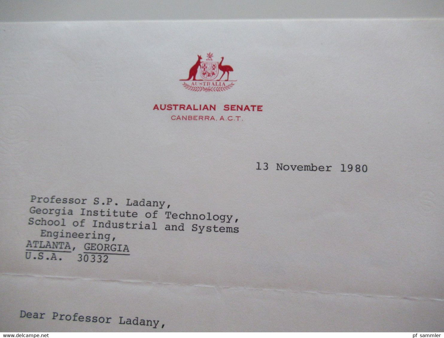 Australien 1980 Air Mail Umschlag Australian Senate Stempel Postage Paid Parliament House ACT 2600 mit Inhalt