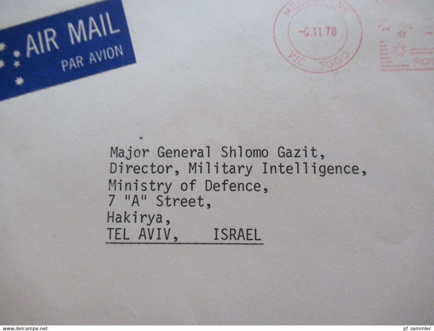 1978 Air Mail Nach Tel Aviv Major General Shlomo Gazit Director Military Intelligence Judaika Umschlag The Speaker - Lettres & Documents