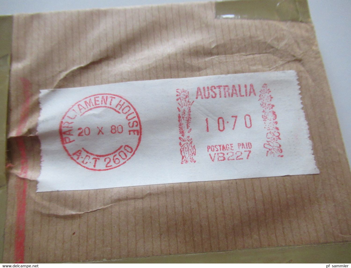 1980 Streifband ?! Einschreiben Canberra Parliament House A.C.T. Aufkleber Quantas SAL / Surface Air Lifted - Storia Postale