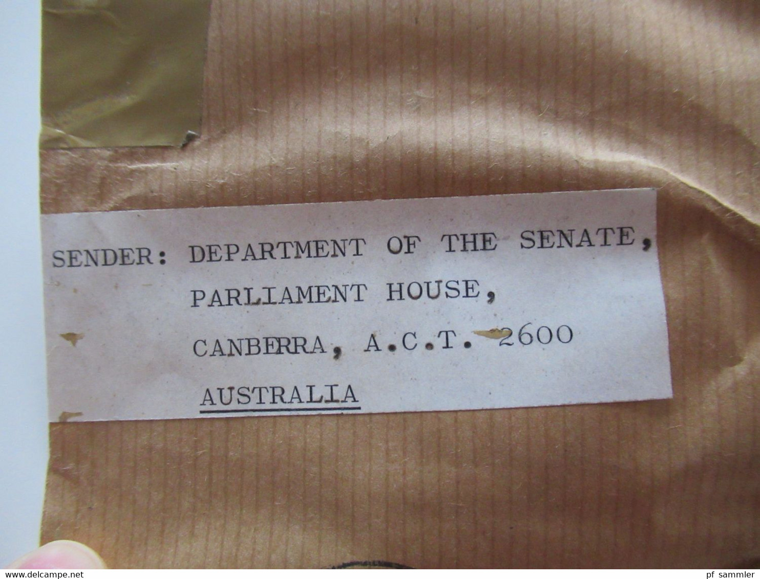 1980 Streifband ?! Einschreiben Canberra Parliament House A.C.T. Aufkleber Quantas SAL / Surface Air Lifted