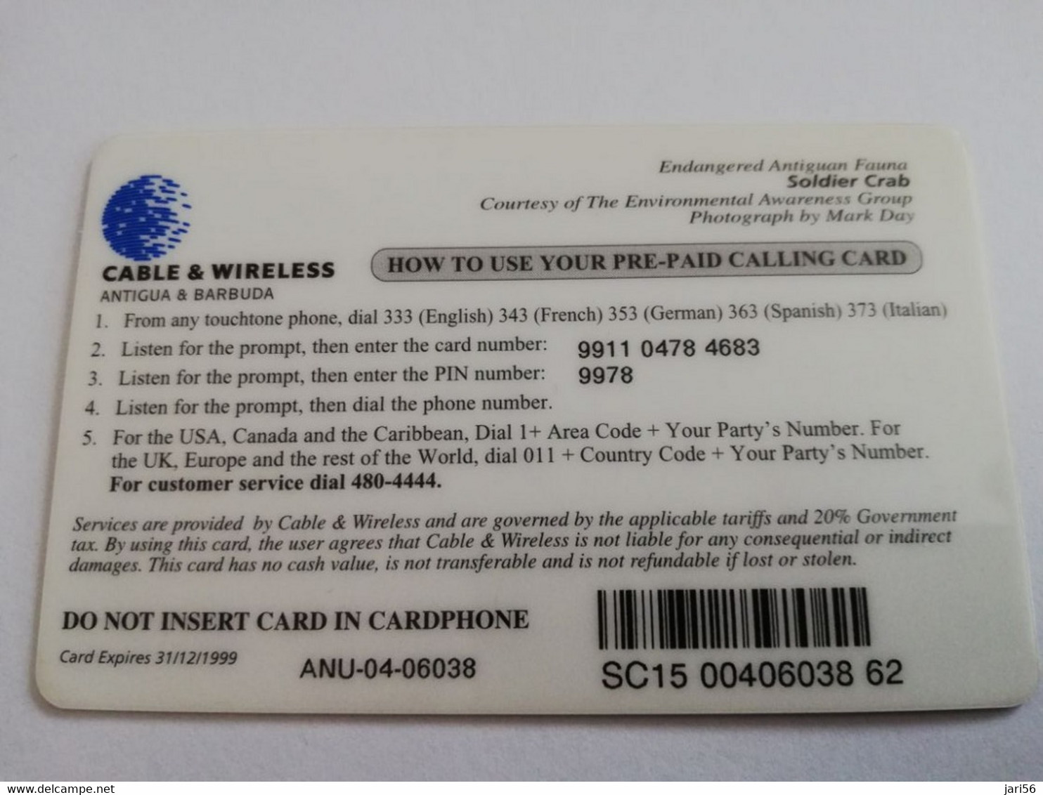 ANTIGUA  $ 15,- PREPAID  ANU 04   Fine Used Card  ** 8823 ** - Antigua Et Barbuda