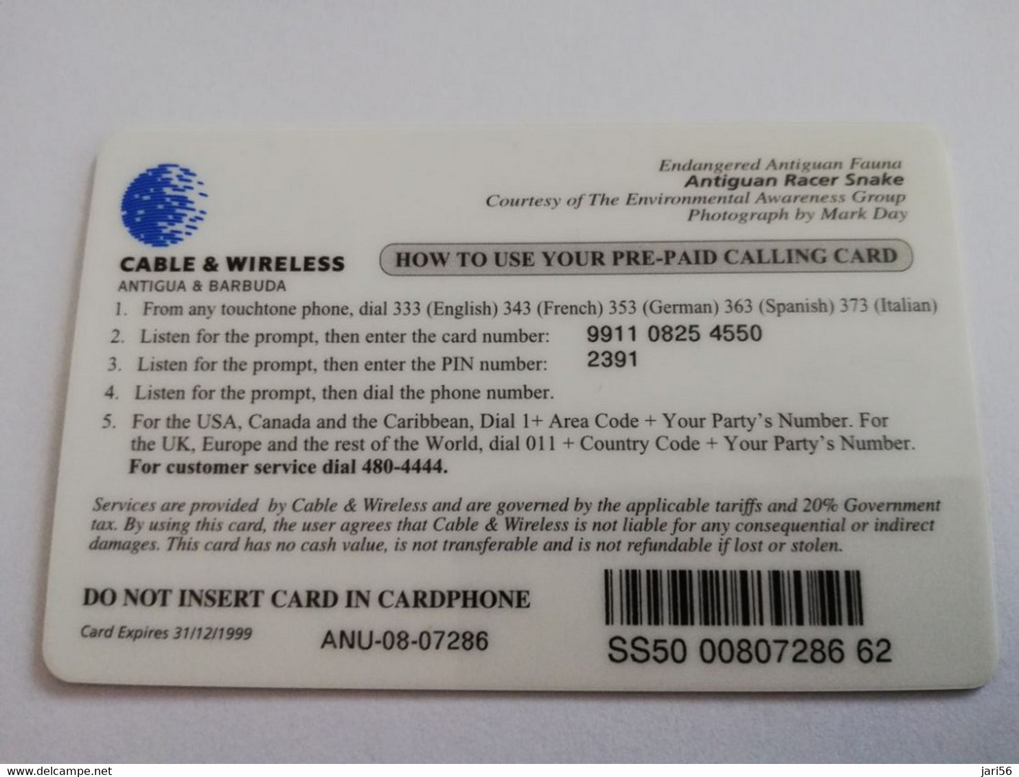 ANTIGUA  $ 50,- PREPAID  ANU 08   Fine Used Card  ** 8824 ** - Antigua E Barbuda