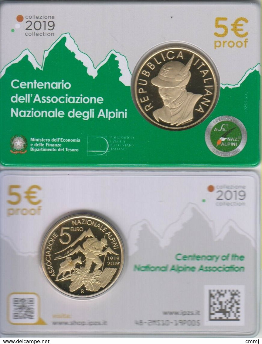 Italia Italien 5€ Euro Centenario Dell'Associazione Degli Alpini Coincard 2019 -  (VATZEL) - Gedenkmünzen
