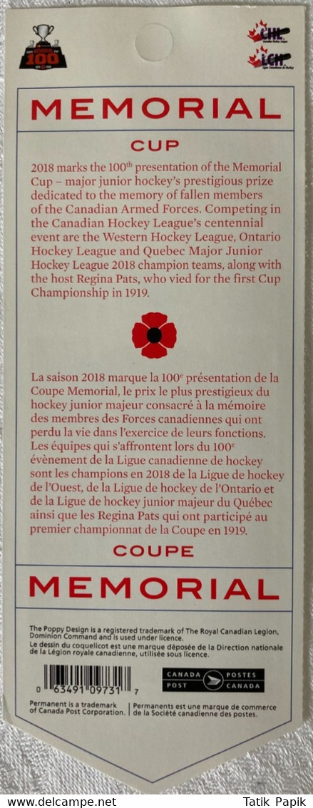 2017 Canada Mémorial Hockey Sur Glace  Permanent - Paginas De Cuadernillos