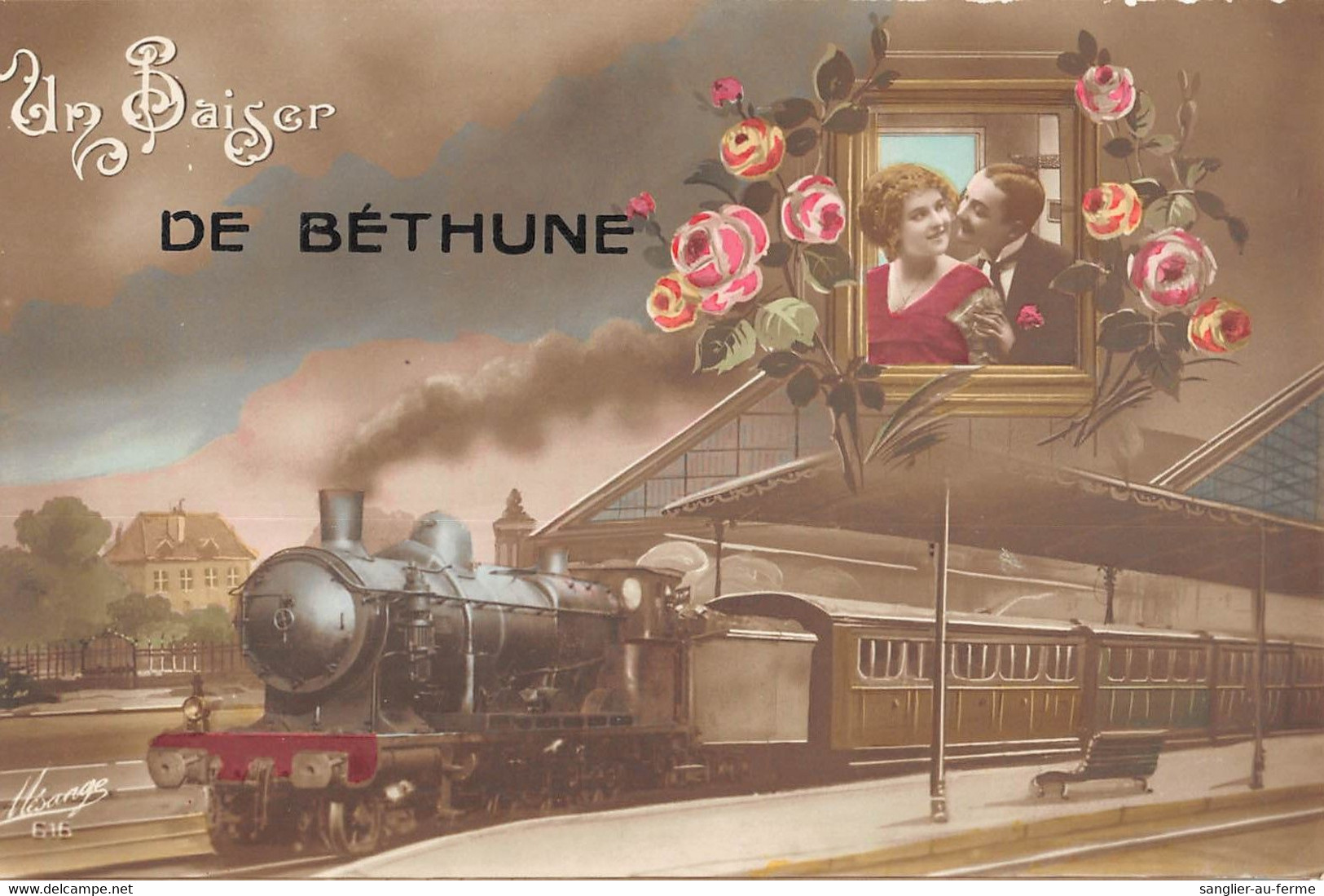 CPA 62 UN BAISER DE BETHUNE (TRAIN - Bethune