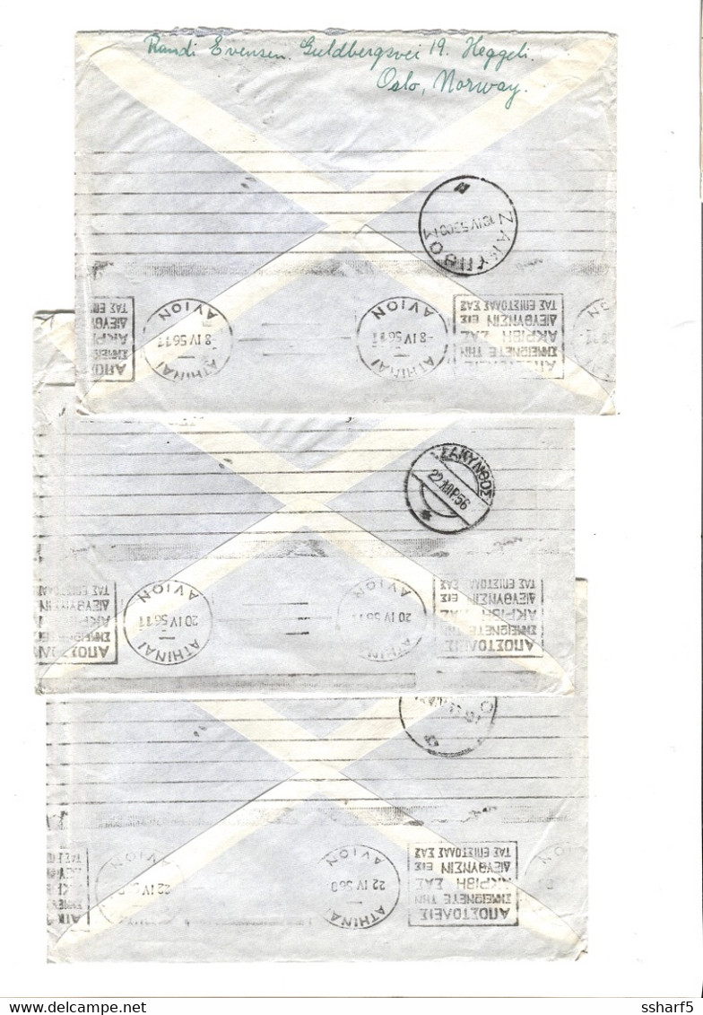 3 Covers 65 ø Solo To Greece Postmarks SMEDAL + Norsk Folkehjelps Uke 1956 - Storia Postale