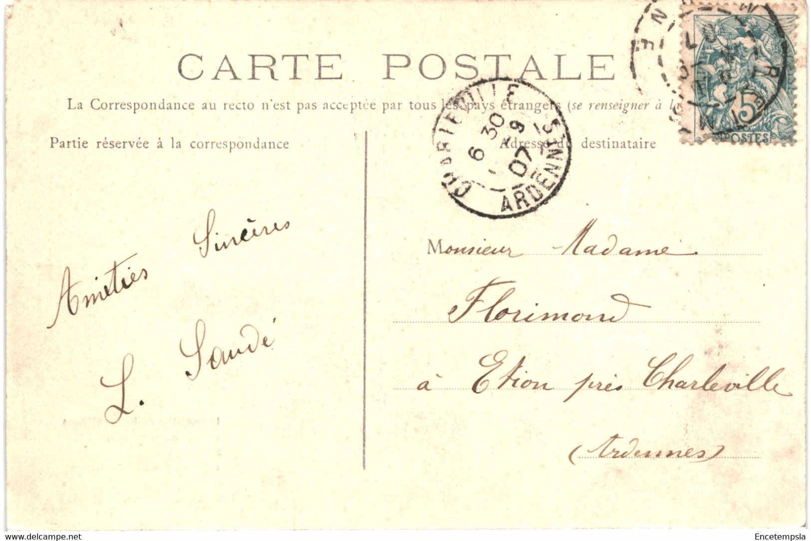 CPA Carte Postale France-Du Beau Pays De Champagne Ma Pensée Vous Accompagne 1907  VM45300 - Champagne - Ardenne