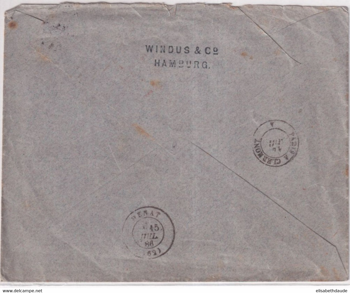 1886 - REICH - ENTREE PARIS 11 CHARGEMENTS ! / ENV. RECOUVREMENT RECOMMANDEE De HAMBURG => POSTE De MENAT (PUY DE DOME) - Entry Postmarks
